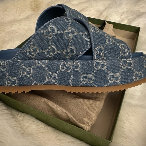 Gucci Platform Sandal  
NEW DENIM GG DELAVE/GR.GR.PR
LIGHT BLUE/AVION - Picture 4 of 9